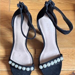 Wild Diva Black Heels with Pearl Accents